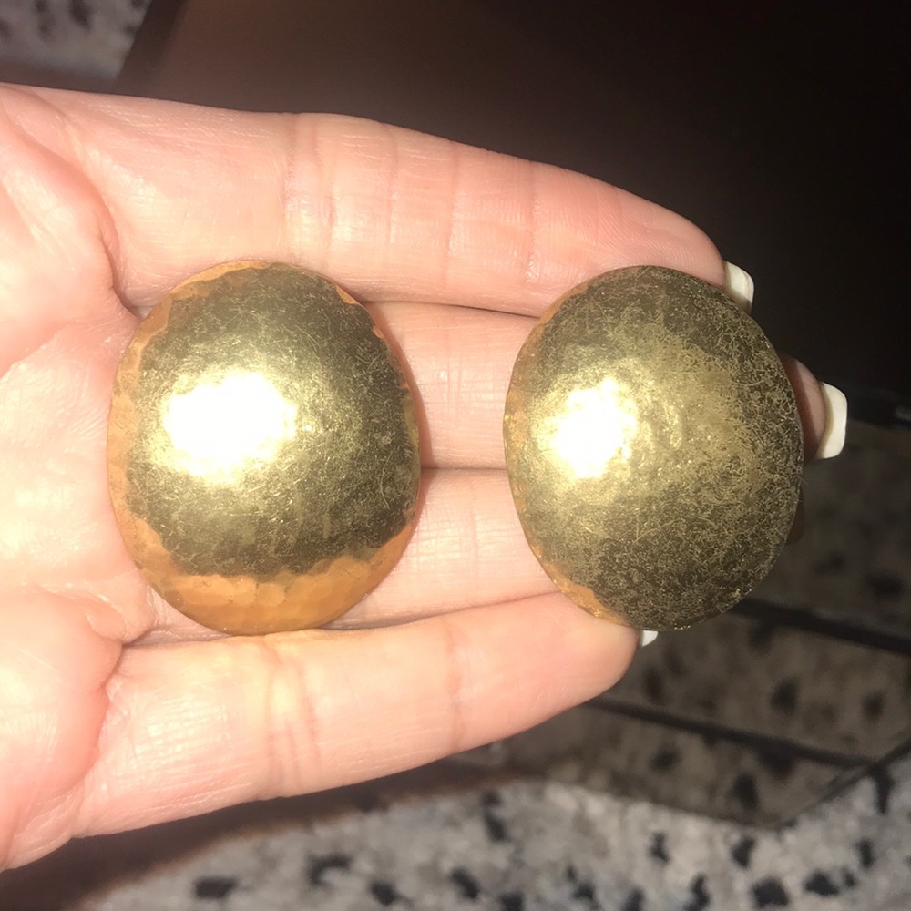 Antique Oval Solid Gold Stud Earrings